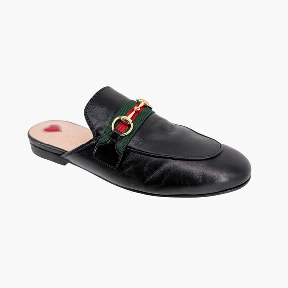 Gucci Princetown Web Stripe Horsebit Loafer Mule Size 36 US 6 Black Leather Flat - Picture 9 of 14
